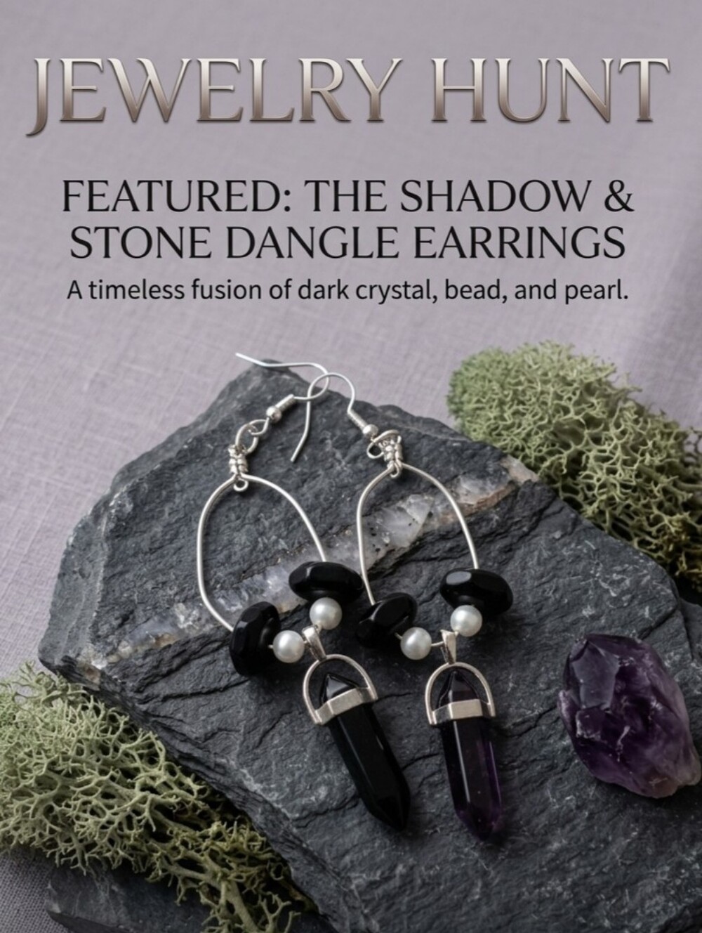 Shadow & Stone Dangle Earrings - Black & Purple